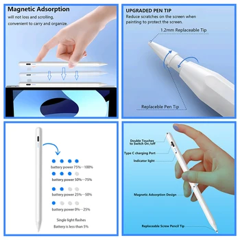 Для Apple Pencil Дисплей Питания с Отклонением Ладони Ipad Ручка-карандаш Для Аксессуаров iPad 2022 2021 2020 2019 2018 Pro Air Mini Stylus Изображение 2